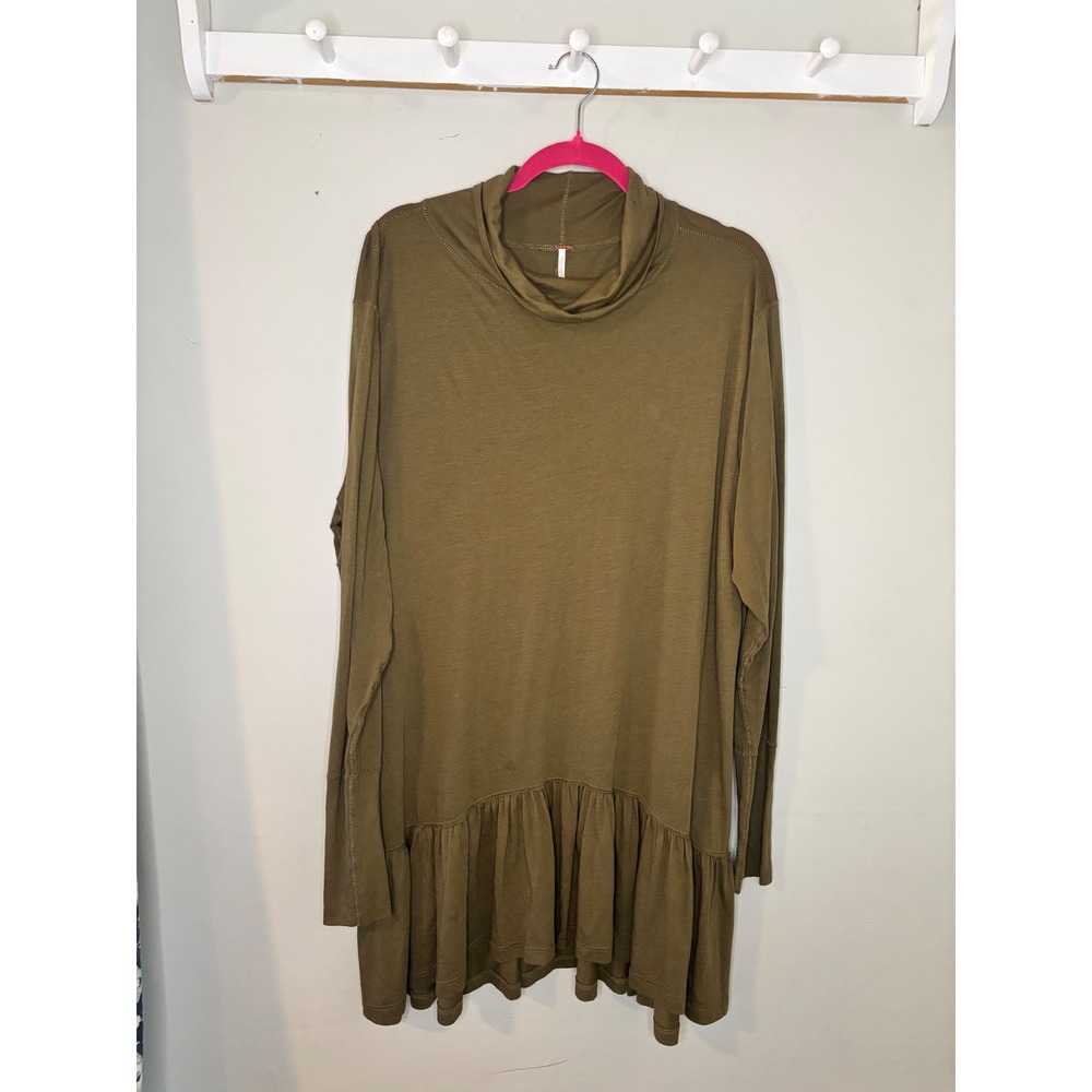 Free People Olive Green Ruffle Hem Turtleneck Tunic Large
